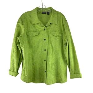 Chicos Additions Jacket Size 3 US XL Lime Green‎ Textured Long Sleeve Button